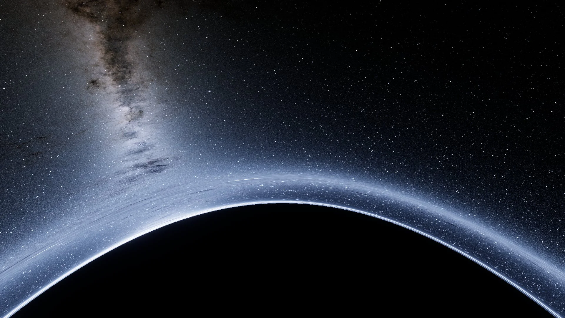Falling into a black hole: the dark horizon curving below the Milky Way